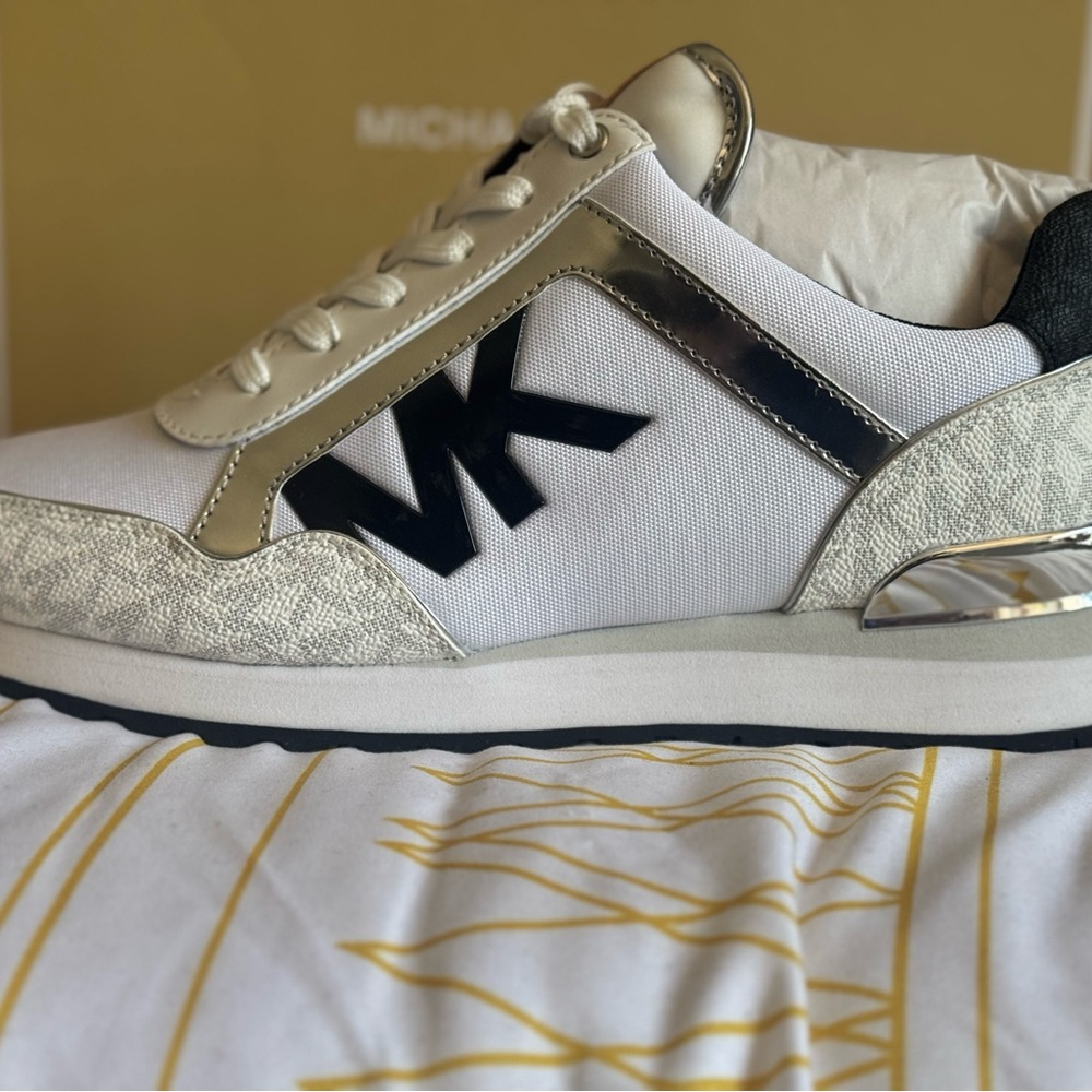 Michael Kors White and Gold Sneakers